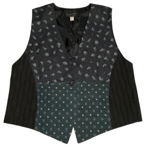 Silk Blend Kimono Vest Vintage Size Large Made in Korea Print Block Patchwork